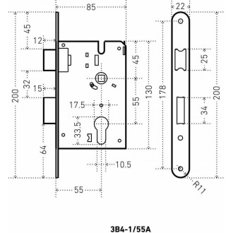 Врезной замок Аллюр ЗВ4-1/55A AC