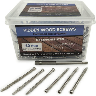 Саморезы для скрытого монтажа террас и фасадов с помощью инструмента Marksman Camo Hidden Wood Screws A2 60 мм, 350 шт.