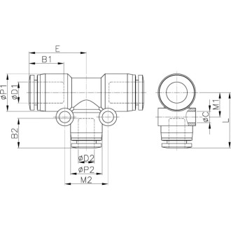 Т-образный пластиковый фитинг CDC Pneumatics PGT 0406N