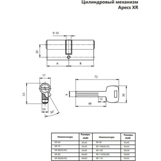 Цилиндровый механизм APECS Premier XR-110/50/60/-NI