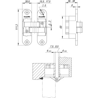 Правая петля скрытой установки Armadillo U3D6200R SN (Architect 3D-ACH 60)