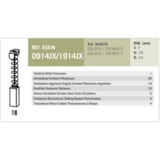 Комплект графитовых щеток Makita oem CB-203 Asein 0914JX