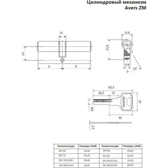 Цилиндровый механизм AVERS ZM-7030/40-CR