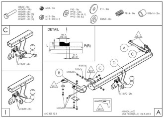 Полностью оцинкованный фаркоп для Honda Jazz 2002-2008, Honda Fit 2001-2008 тип шара A Galia H052A