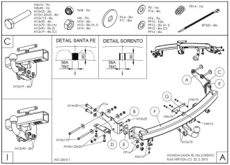 Полностью оцинкованный фаркоп для Hyundai Santa Fe 2012-2018, 2018-2021, Kia Sorento 2012-2015, 2015-2020 тип шара A Galia H091A