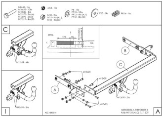 Полностью оцинкованный фаркоп для Mercedes A-Class w169 2004-2012, Mercedes B-Class w245 2005-2011 тип шара A Galia M113A