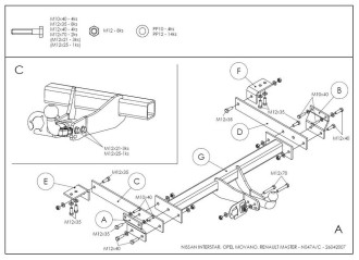 Полностью оцинкованный фаркоп для Nissan Interstar 1998-2010, Opel Movano A 1999-2010, Renault Master 1998-2010 тип шара A Galia N047A