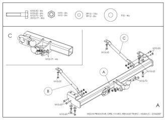Полностью оцинкованный фаркоп для Nissan Primastar 2002-2014, Opel Vivaro 2002-2014, Renault Trafic 2002-2014 тип шара A Galia N048A