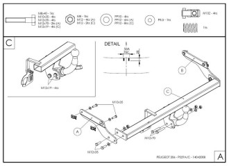 Полностью оцинкованный фаркоп для Peugeot 206 хетчбек 2003-2010 тип шара A Galia P029A