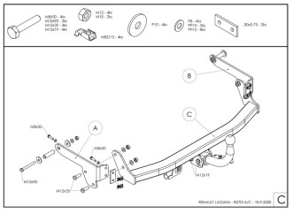 Полностью оцинкованный фаркоп для Renault Laguna II лифтбек 2001-2008 тип шара A Galia R070A