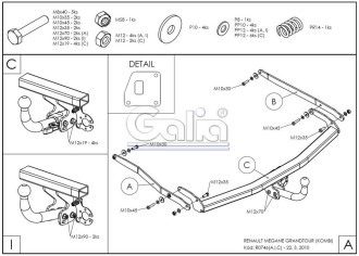Полностью оцинкованный фаркоп для Renault Megane II 2003-2008 (classic) седан/универсал, Megane III универсал 2008-2016 тип шара A Galia R074A