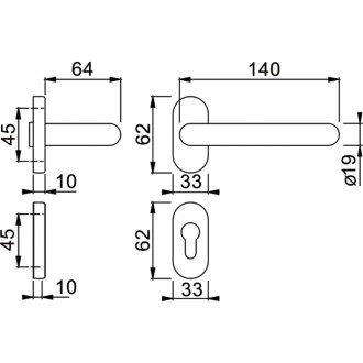 Гарнитур для профильных дверей Doorlock DL 038UR/F PZ U-form Rt