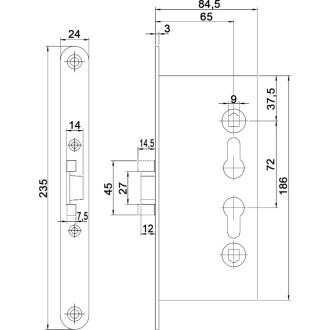 Симметричный корпус огнестойкого замка Doorlock DL 1739
