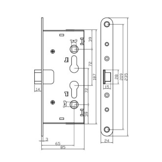 Корпус огнестойкого замка-антипаник Doorlock V1901/65mm PZ72 ZN