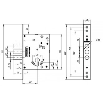 Корпус врезного замка Fuaro V25/C-60.00.3R16