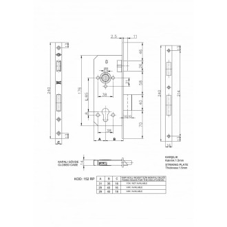 Врезной замок KALE KILIT 152RP450006 152 RP 45 CR