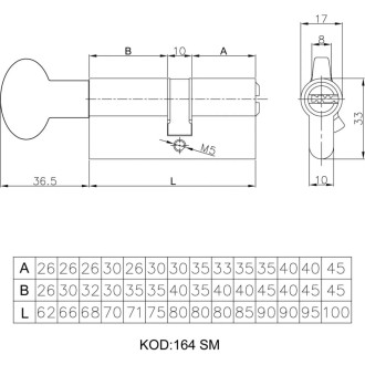 Цилиндровый механизм KALE KILIT 164SMC00089