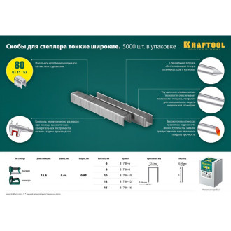 Закаленные скобы KRAFTOOL тип 80 16 мм (5000 шт.)