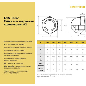 Гайка KREPFIELD 1587A2ГАЙКАМ6-20
