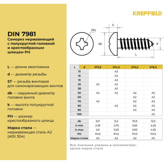 Саморез KREPFIELD 7981А2САМОРЕЗ3.9X13-50