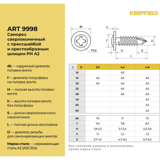 Саморез KREPFIELD 9998А2САМОРЕЗ4.2X38-40