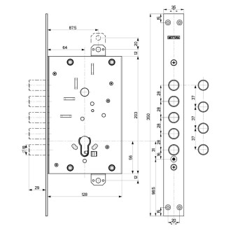 Корпус врезного замка Mottura 82.525W800B