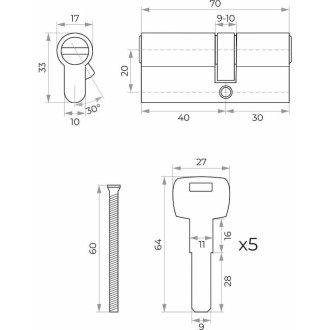 Латунный цилиндр Marlok ЦМ 70(30/40)-5к