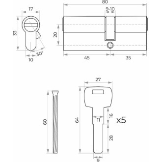 Латунный цилиндр Marlok ЦМ 80(35/45)-5к
