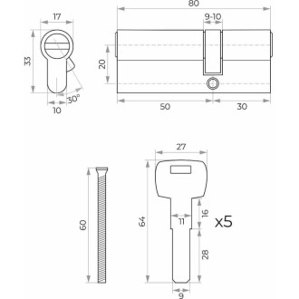Латунный цилиндр Marlok ЦМ 80(30/50)-5к