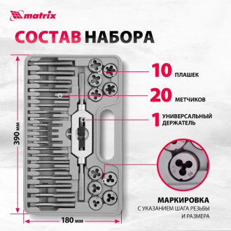 Набор метчиков и плашек MATRIX MASTER