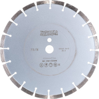 Сегментный алмазный диск по железобетону MESSER 300D-3.2T-12W-20S-25.4 Д.О.