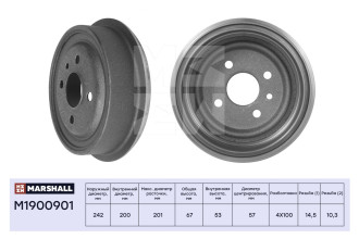 Задний тормозной барабан Chevrolet Lanos 05-, Daewoo Espero 93-/Nubira 97-, Opel Astra F MARSHALL M1900901