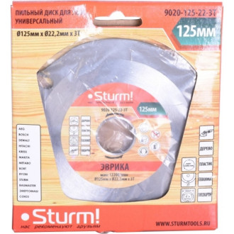Пильный диск по дереву, пластику, гипсокартону Sturm 9020-125-22-3T