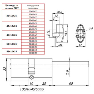 Цилиндровый механизм Punto Z407/85 mm 50+10+25 CP