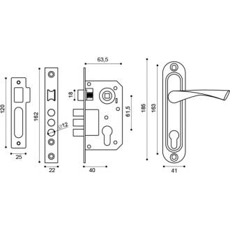 Цилиндровый врезной замок Punto KIT P15 4061/3 CRONA SN