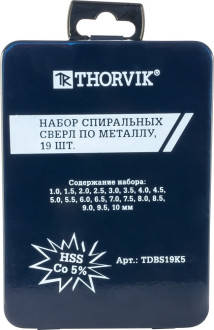 Набор спиральных сверл по металлу THORVIK TDBS19K5