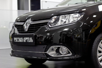 Зимняя заглушка решетки переднего бампера (Privilege, Privilege Luxe) для Renault Logan II 2014-2017, шагрень / Рено Логан