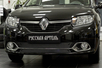Зимняя заглушка решетки переднего бампера (Privilege, Privilege Luxe) для Renault Logan II 2014-2017, шагрень / Рено Логан