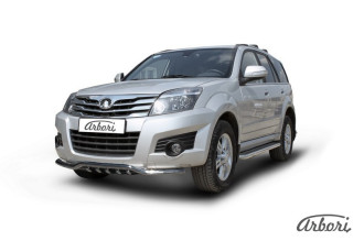 Защита переднего бампера d57 с ЗК Arbori нерж. сталь для GREAT WALL Hover H3 2010-2014 / Грейт Волл Ховер Н3