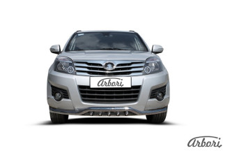Защита переднего бампера d57 с ЗК Arbori нерж. сталь для GREAT WALL Hover H3 2010-2014 / Грейт Волл Ховер Н3