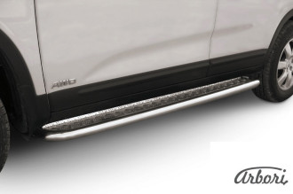 Защита порогов d42 с листом Arbori нерж. сталь для Kia SORENTO 2010-2012 / Киа Соренто