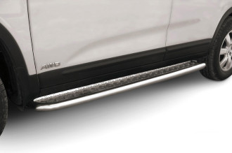 Защита порогов d42 с листом Arbori нерж. сталь для Kia SORENTO 2010-2012 / Киа Соренто