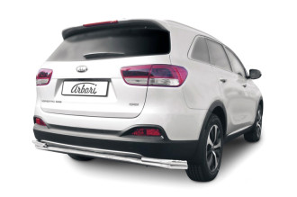 Защита заднего бампера d57+d42 двойная длинная Arbori нерж. сталь для KIA Sorento Prime 2015-2018 / Киа Соренто