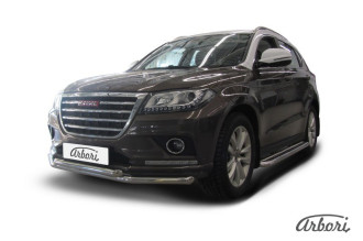 Защита переднего бампера d57+d57 Arbori нерж. сталь для HAVAL H2 2014-нв / Хавал Н2