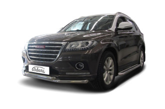 Защита переднего бампера d57+d57 Arbori нерж. сталь для HAVAL H2 2014-нв / Хавал Н2