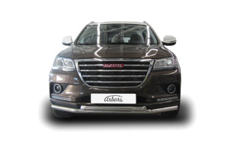 Защита переднего бампера d57+d57 Arbori нерж. сталь для HAVAL H2 2014-нв / Хавал Н2