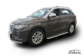 Защита порогов d57 с листом усиленная Arbori нерж. сталь для HAVAL H2 2014-нв / Хавал Н2