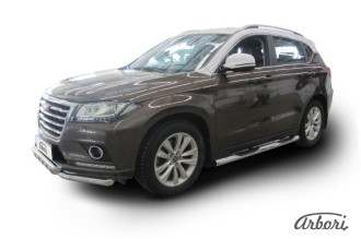 Защита порогов d76 с проступями Arbori нерж. сталь для HAVAL H2 2014-нв / Хавал Н2