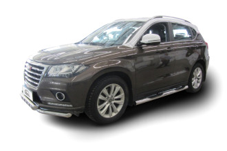 Защита порогов d76 с проступями Arbori нерж. сталь для HAVAL H2 2014-нв / Хавал Н2
