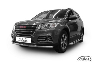 Защита переднего бампера d57 Arbori нерж. сталь для HAVAL H6 2014-нв / Хавал Н6